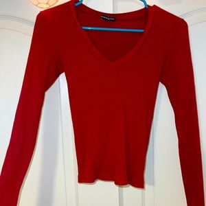 Brandy Melville Long Sleeve Ribbed Red Top